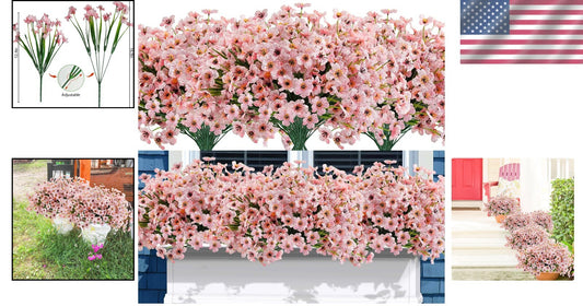 Weather Resistant 72 Bundles Pink Artificial Flowers for Indoor/Outdoor Use