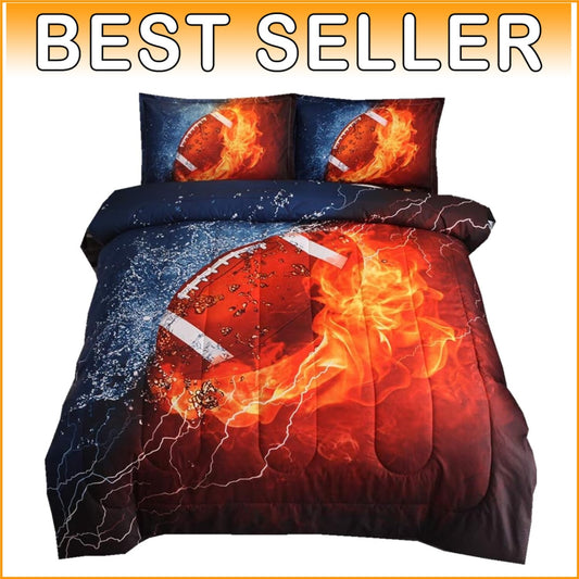 Full Size American Football Comforter Set with 3D Rugby Print - Fun for Teens