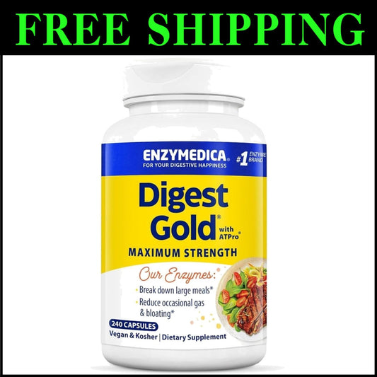 Vegan & Kosher Digestive Enzymes, 240 Capsules - Break Down Large Meals Easily