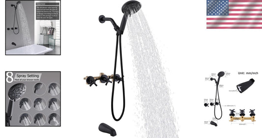 All-in-One Shower Tub Kit: 3 Handles, 8 Settings & Elegant Matte Black Finish