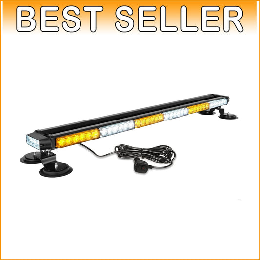 38.5" LED Strobe Light Bar - Amber/White Emergency Warning with Magnetic Mount