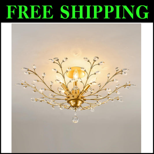 Classic 5-Light Vintage Chandelier with Crystal Shades in Stunning Gold Finish