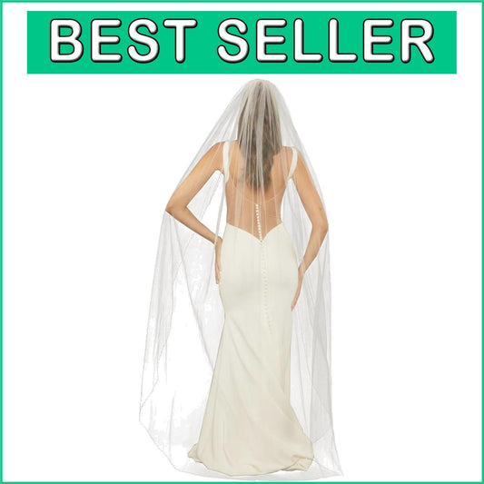 Elegant Fingertip Length Bridal Veil with Pearls and Crystals - Tulle Perfection