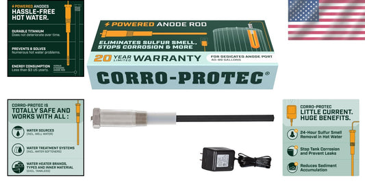 Electric Titanium Anode Rod - 40-89 Gallon Capacity, 20-Year Warranty Guaranteed
