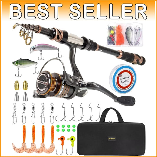 Complete Bass Fishing Rod and Reel Combo - Lightweight Carbon Fiber Kit + Case