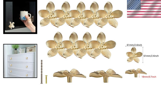 12PC Gold Flower Drawer Knobs - Elegant Kitchen Cabinet Pulls for Stylish Decor