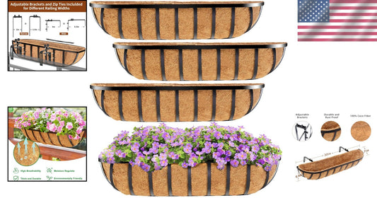 Elegant Rectangular 30" Railing Planter with Coco Liners - Add Rustic Charm!