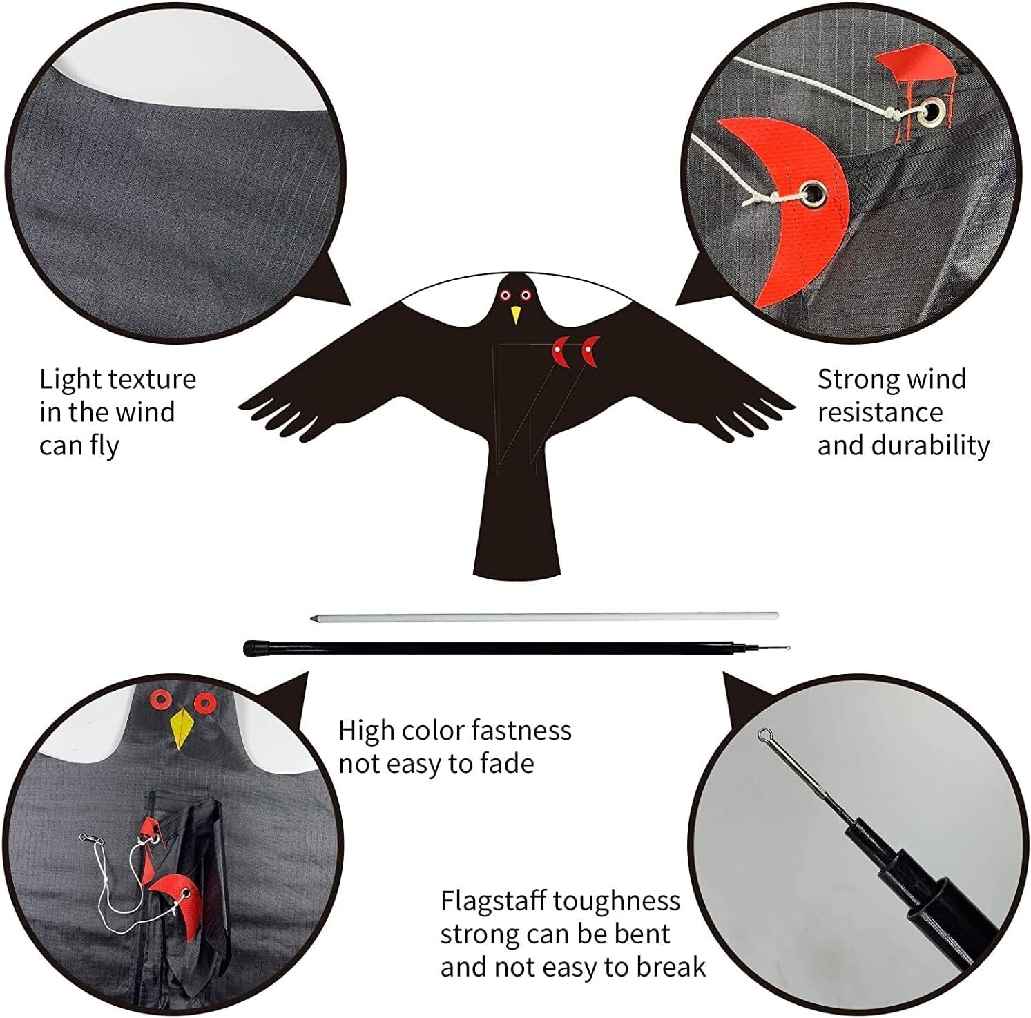 Flying Hawk Kite Bird Deterrent with 4m Pole & Easy Setup - Unisex/Teen Style C