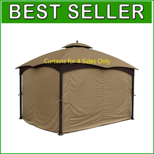 Elegant Beige Four-Side Gazebo Curtains with Zippered Entry for Outdoor Comfort