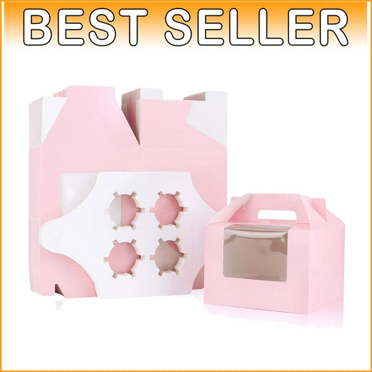 Elegant Pink Cupcake Boxes - 50 Pack with Inserts & Display Window, 5.9" x 5.9"