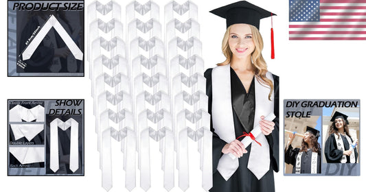 Unisex Graduation Stole Set - 24 Elegant White Satin Sashes for Memorable Events