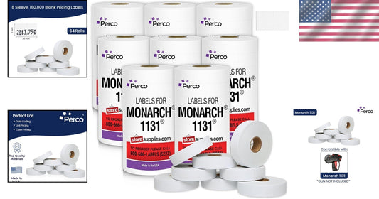 Monarch 1131 Compatible White Pricing Labels & Ink Rolls - 160,000 Labels Total
