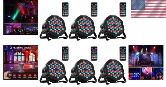 Versatile 6 Pack RGB Stage Lights - Remote Control, Hexagonal Design, 7 Modes