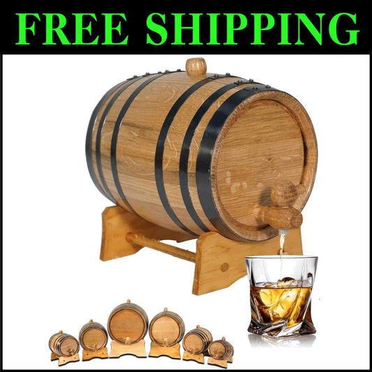 Handcrafted 2 Liter Oak Barrel & Stand for Quick Aging Cocktails & Spirits