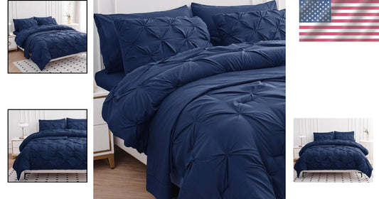 Cozy 7-Piece King Comforter Set - Soft Navy Bedding with Pillow Cases & Shams