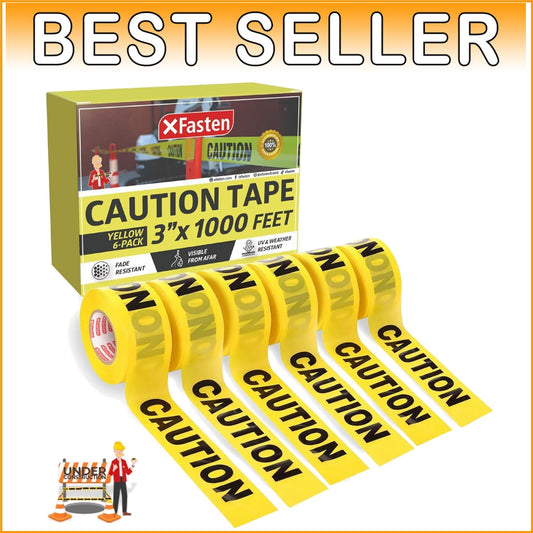 Durable Yellow Caution Tape Roll, 3 in x 1000 ft 6-Pack for Safety and Warnings