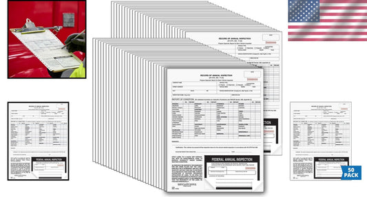 Durable 50-Pack Record of Annual Inspection Forms with Black Decals - USA Made