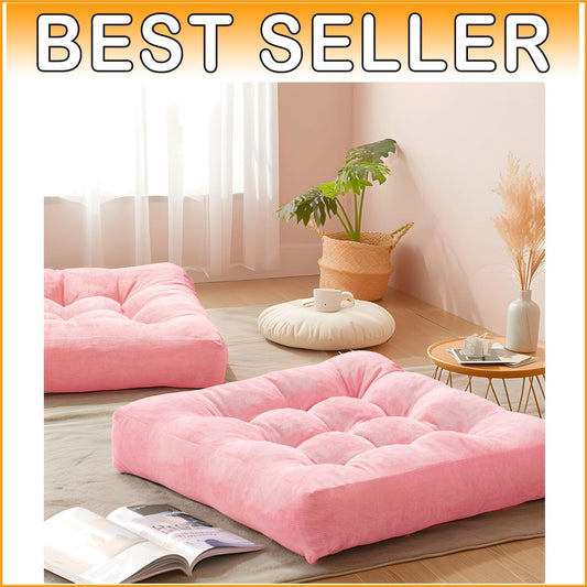 Set of 2 Stylish Pink Corduroy Floor Pillows – Ideal for Relaxation & Meditation