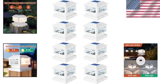 Durable Waterproof Solar Post Lights - 8 Pack with Warm & White Light Options