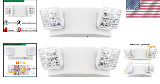2-Pack LED Emergency Lighting Fixtures with Battery Backup - UL 924 Certified