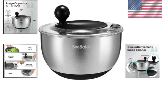 Family-Sized 5.3Qt Salad Spinner: Stainless Steel, Dishwasher Safe & Easy to Use