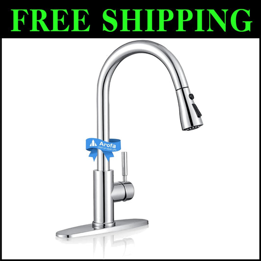 Chrome Pull Down Kitchen Faucet with 3-Function Sprayer for Efficient Cleaning