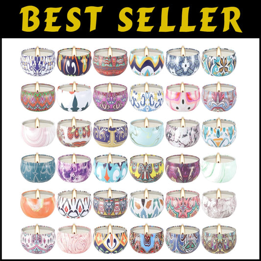 Elegant 36-Pack Scented Candle Set in Decorative Tins - Long-Lasting Ambiance