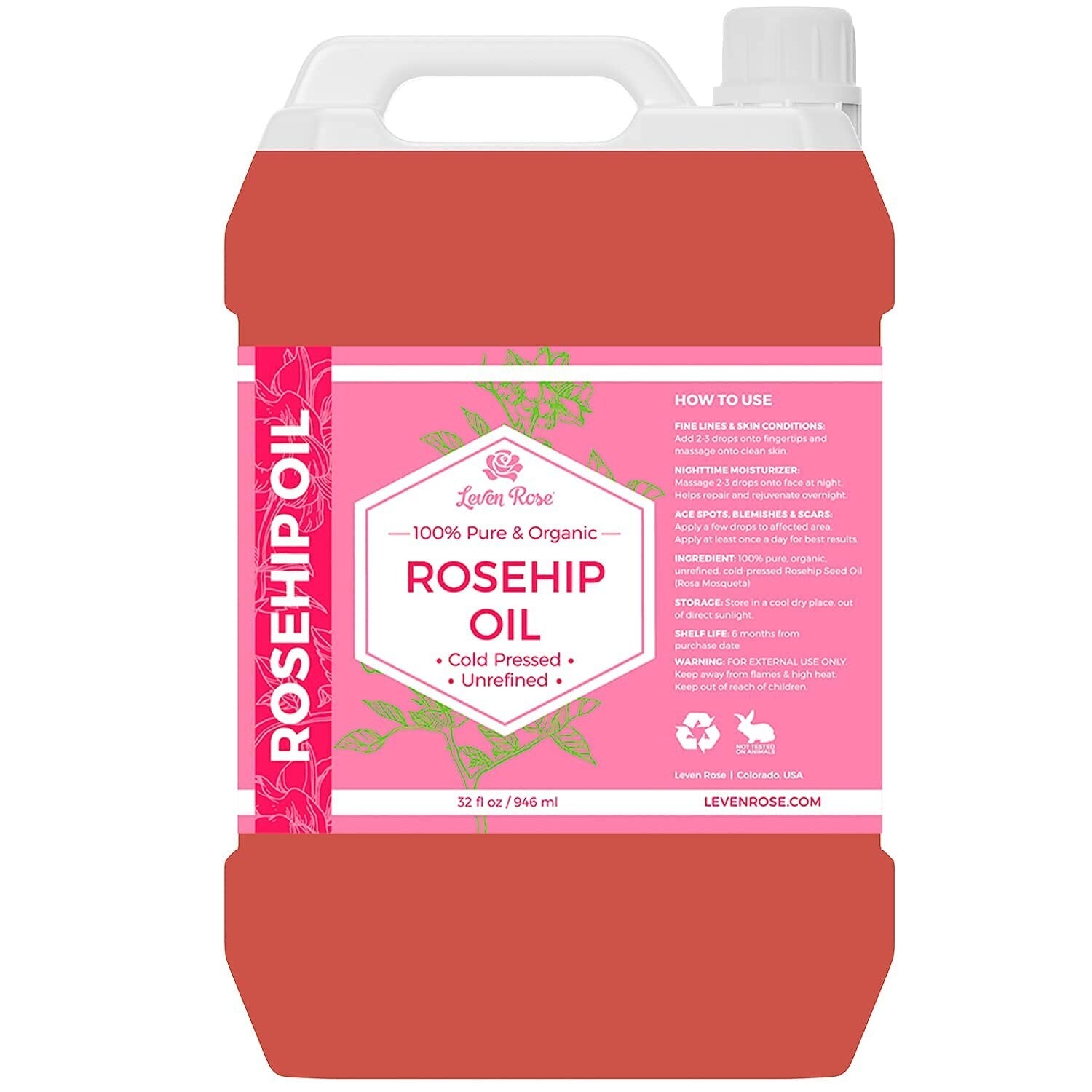 32 oz Cold Pressed Rosehip Seed Oil - Ultimate Anti-Aging Skin Nourisher