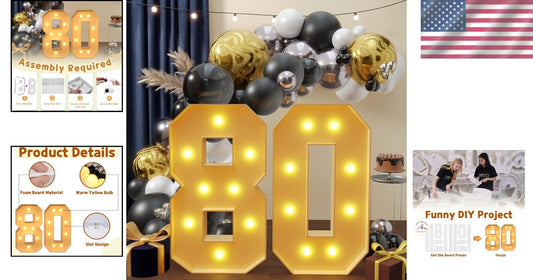 Customizable 3FT Large Block Font Light-Up Numbers for Party Decoration