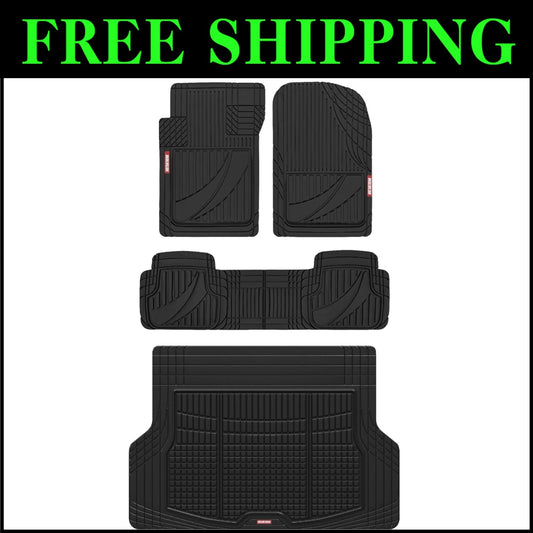 FlexTough Heavy Duty Black Rubber Car Floor Mats & Cargo Liner - All Weather Set