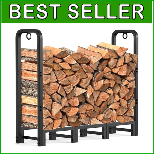 Black Alloy Steel Firewood Rack - 4ft Log Holder for Outdoor & Indoor Use