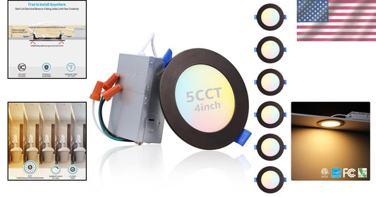 Customizable Ultra-Thin Recessed Downlights with 5 CCT - Easy Install, Pack of 6