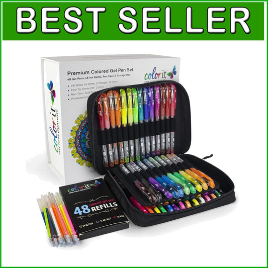 All-in-One Glitter Gel Pens for Adult Coloring – 96 Count with Refills Included