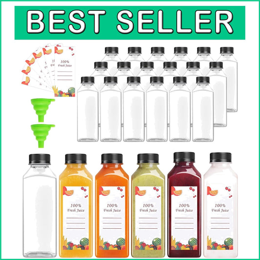 16oz Wide Mouth Juice Bottles - 80 Reusable Clear Plastic Containers for Parties