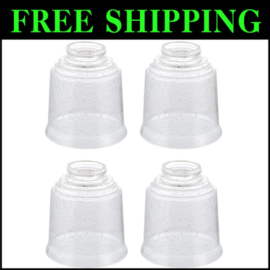 Transitional Clear & Seeded Glass Lamp Shades - 4 Pack, Bell Shape 2-1/8" Fitter
