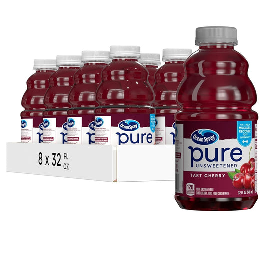 100% Pure Tart Cherry Juice, 32 Fl Oz Bottles - Pack of 8 for Optimal Health