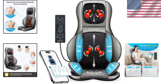 Adjustable Neck Rollers & Compression - Shiatsu Massage Chair Pad for Full Body