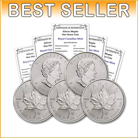 Unique 5-Coin Silver Maple Leaf Lot - Random Years, High Reflectivity and Purity