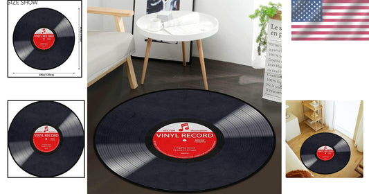 Stylish Solid Music Record Round Rug - 4' Memory Foam Carpet for Home Decor
