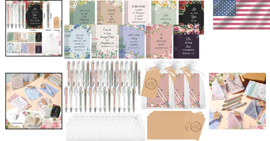 Versatile 200 Pcs Bible Verse Gift Set - Journals, Bamboo Pens, Organza Bags