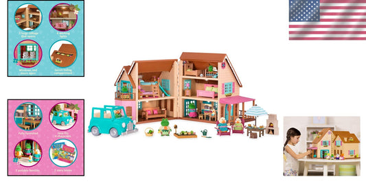 Deluxe 3-Story Playset with Real Lights - Li'l Woodzeez Cottage for Kids 3+