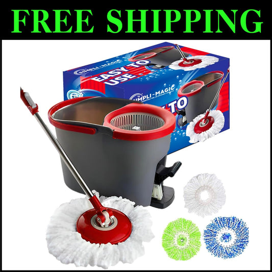 Ultimate Spin Mop Cleaning System - 3 Microfiber Heads & Easy Use for All Floors
