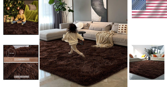 Cozy Solid Chocolate 6x9 Feet Shag Rug - Soft, Safe, and Easy to Clean for Homes