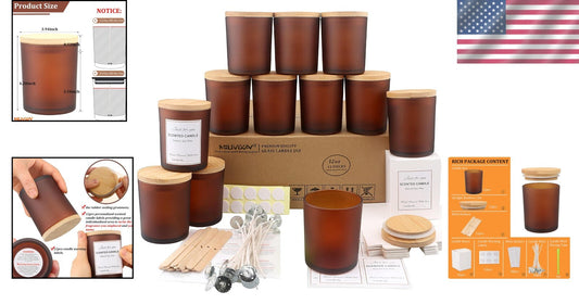 Elegant 12 OZ Frosted Amber Candle Jars with Bamboo Lids - Crafting Kit Included