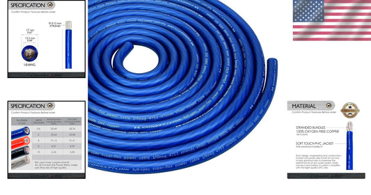 25 FT 1/0 AWG OFC Copper Power Cable - Super Flexible & Durable in Frost Blue