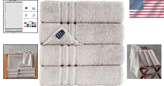 Premium 4-Piece Bath Towel Set – Ice Silver, Quick-Drying Cotton, 600 GSM