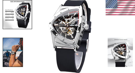Unique Triangle Shield Skeleton Watch for Men - Self-Winding & Luminous Design