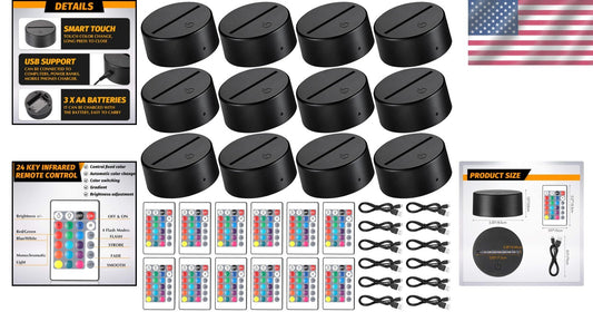 16-Color Remote Control LED Light Display Base for Acrylic Art - USB & Battery