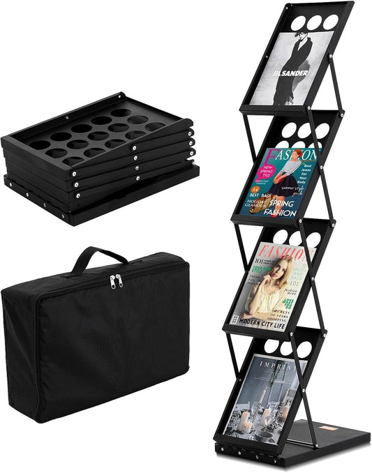 4-Tier Portable Brochure Display Stand with Carrying Bag - Office & Trade Shows