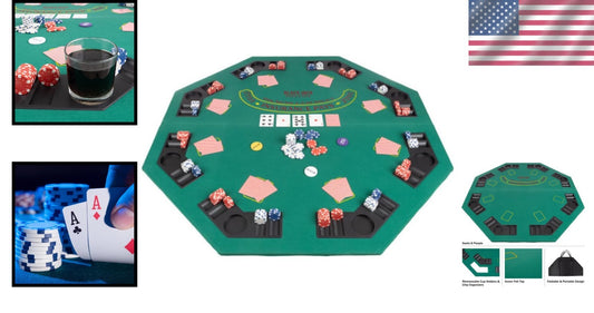 Portable 48-Inch Poker Topper - Solid Wood with Built-In Chip Trays & Cupholders
